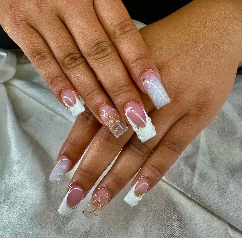 Long French tips with glitter